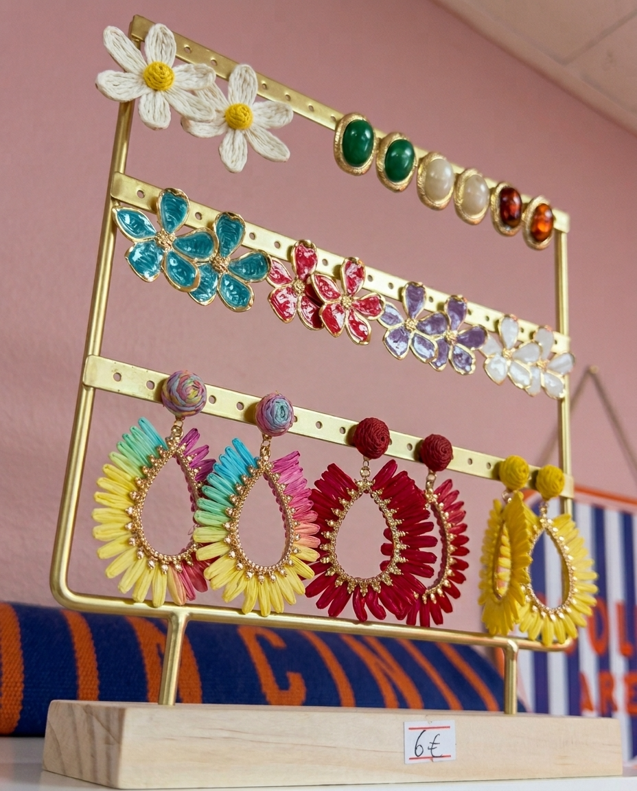 Boucles d'oreilles colorées en présentoir